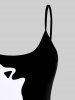 Haut de Tankini Matelassé Chat Imprimé en Deux Couleurs - Noir L