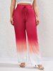 Plus Size Tie Ombre Pull On Wide Leg Pants -  