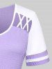T-shirt Texturé Croisé Découpé Bicolore de Grande Taille - Violet clair 2X | US 18-20