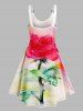 Rose Watercolor Painting Print V Neck A Line Dress -  