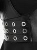 Gothic Zipper PU Leather Grommet Ruched Cold Shoulder Top -  