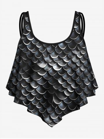 Gothic 3D Mermaid Printed Spaghetti Strap Tankini Top - BLACK - M