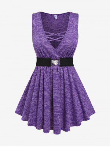 Plus Size Crisscross Heart Belt Sleeveless Top