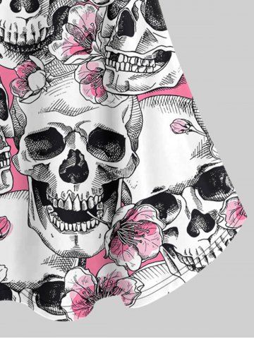 Gothic 3D Skull Floral Printed Cold Shoulder Tee