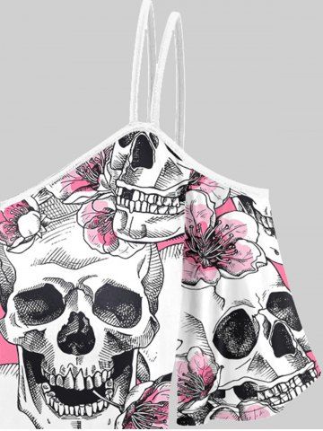 Gothic 3D Skull Floral Printed Cold Shoulder Tee
