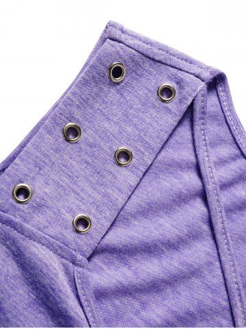 Plus Size Heather Crisscross Cut Out Grommet Cold Shoulder T Shirt