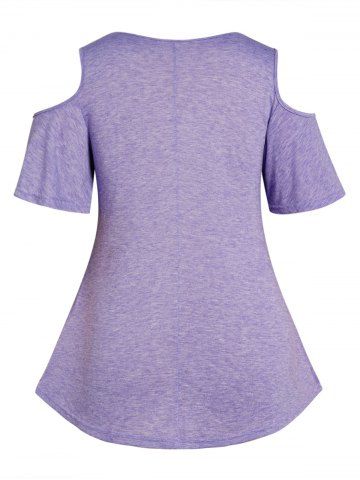 Plus Size Heather Crisscross Cut Out Grommet Cold Shoulder T Shirt