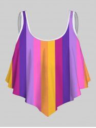 Colorblock Color Stripes Print Spaghetti Strap Tankini Top -  