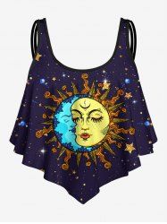 Haut de Tankini Superposé 3D Etoile Lune et Soleil Imprimés à Bretelle Fine - Bleu profond 4X