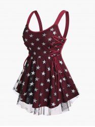 Plus Size Stars Printed Lace Up Tank Top -  