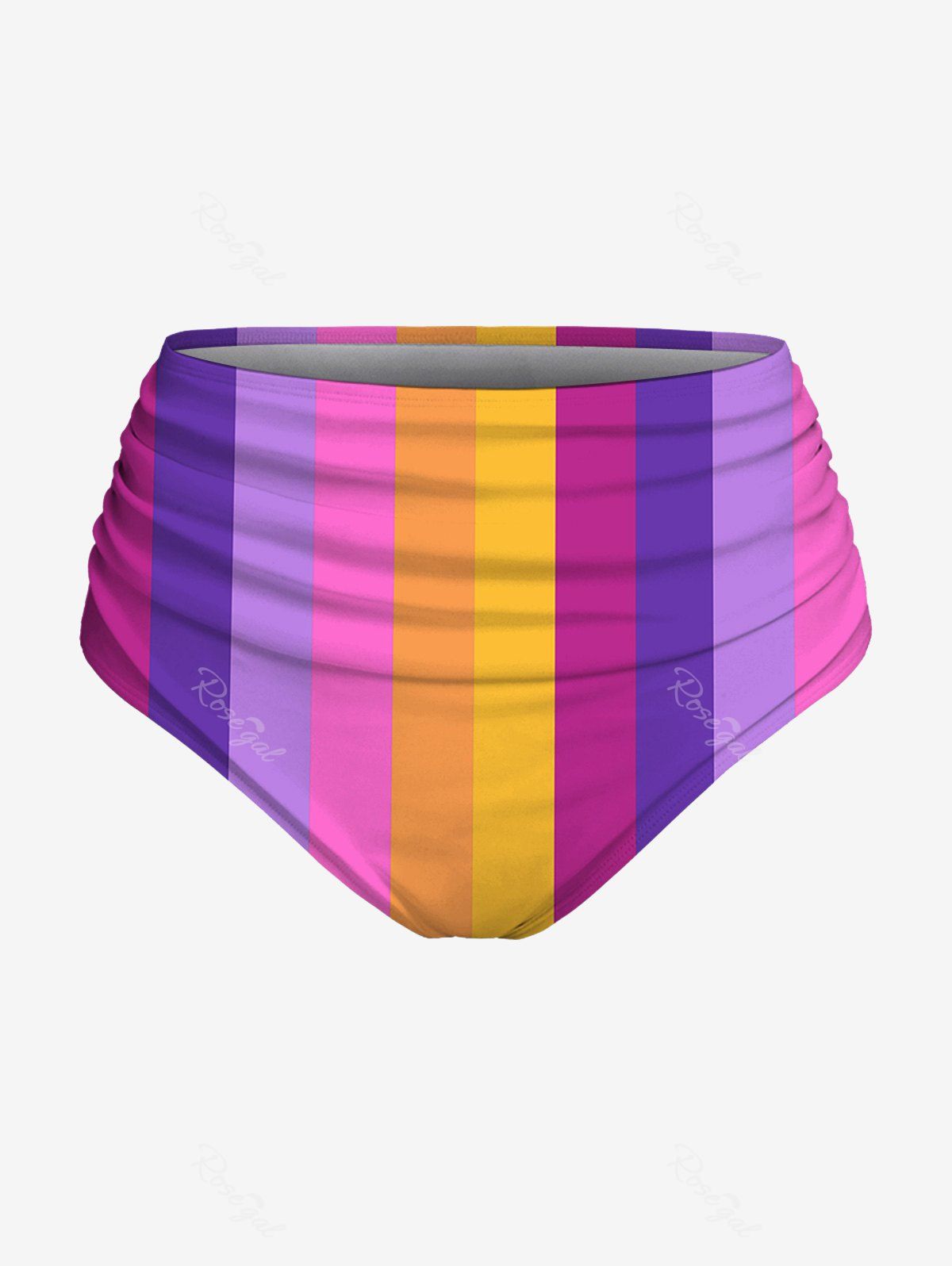Fashion Color Stripe Full Coverage Ruched Swim Bottom  