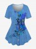 T-shirt à Imprimé Papillon 3D à Manches Courtes Grande Taille - Bleu 