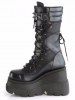 Punk Gothic Rivet Decor Lace-up Platform Wedge Combat Boots -  