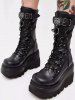 Punk Gothic Rivet Decor Lace-up Platform Wedge Combat Boots -  