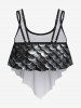 Haut de Tankini Gothique 3D Sirène Imprimé à Bretelle Fine - Noir XS