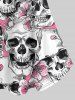 T-shirt Gothique Imprimé Floral Crânien 3D à Épaules Nues - Blanc L | US 12