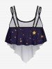 Haut de Tankini Superposé 3D Etoile Lune et Soleil Imprimés à Bretelle Fine - Bleu profond 4X