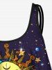 Haut de Tankini Superposé 3D Etoile Lune et Soleil Imprimés à Bretelle Fine - Bleu profond 4X