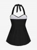Haut de Tankini 3D Cachemire Imprimé à Chaîne Tordu à Col Halter sans Dos - Bleu S