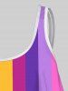 Colorblock Color Stripes Print Spaghetti Strap Tankini Top -  