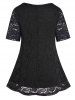Plus Size Plain Color Peekaboo Cut Lace Panel Casual T Shirt -  