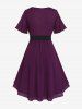 Plus Size Solid Colour Heart Ring Buckle Belted Surplice Dress -  