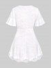 Plus Size Chain Panel Surpliced Hollow Out Lace Up Buckle Short Sleeves T-Shirt -  