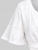 Plus Size Chain Panel Surpliced Hollow Out Lace Up Buckle Short Sleeves T-Shirt -  