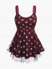 Plus Size Stars Printed Lace Up Tank Top -  