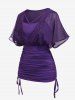 Plus Size Batwing Sleeves Guipure Lace Cinched Ruched 2 in 1 Tee -  