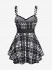 Plus Size Plaid Button Chains Buckle Belted Cami Top -  