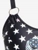 American Flag Skull Print O-Ring Buckle Boyleg Tankini Swimsuit -  