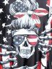 American Flag Skull Print O-Ring Buckle Boyleg Tankini Swimsuit -  
