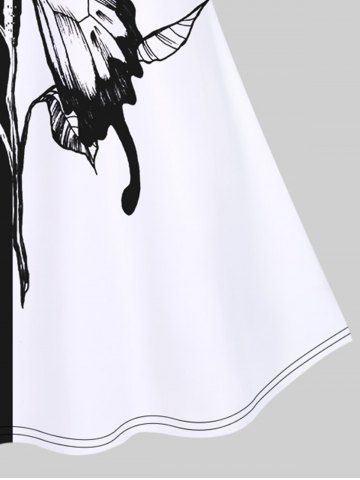 3D Flower Leaves Butterfly Colorblock Print Backless Spaghetti Strap Tankini Top