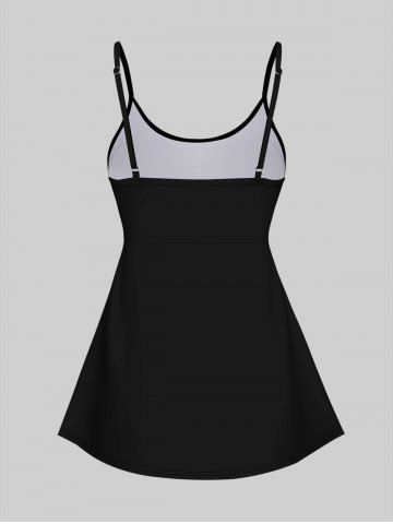 3D Flower Leaves Butterfly Colorblock Print Backless Spaghetti Strap Tankini Top