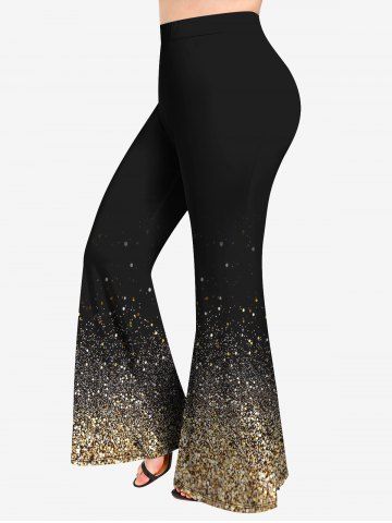 Plus Size 3D Sparkling Sequin Print Flare Pants