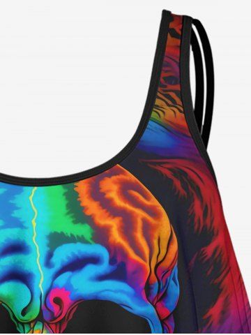 Gothic 3D Colorful Skull Print Spaghetti Strap Tankini Top