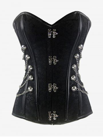 Gothic Chain Decor Lace-up Boning Brocade Corset - BLACK - XL