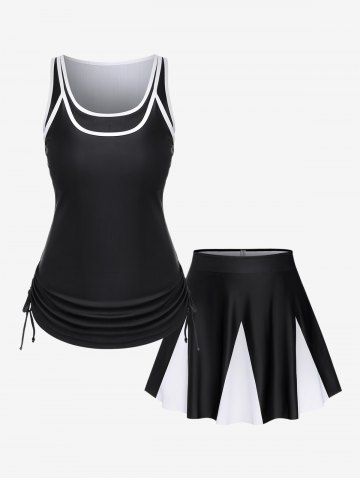 Cinched Ruch Colorblock Skirt Tankini Swimsuit