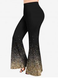 Plus Size 3D Sparkling Sequin Print Flare Pants -  