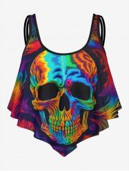 Haut de Tankini Gothique 3D Crâne Colorée Imprimée à Bretelle Fine - Noir S