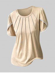 Plus Size Pintuck Detail Lace Trim Tulip Sleeve T-shirt -  