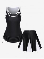 Cinched Ruch Colorblock Skirt Tankini Swimsuit -  