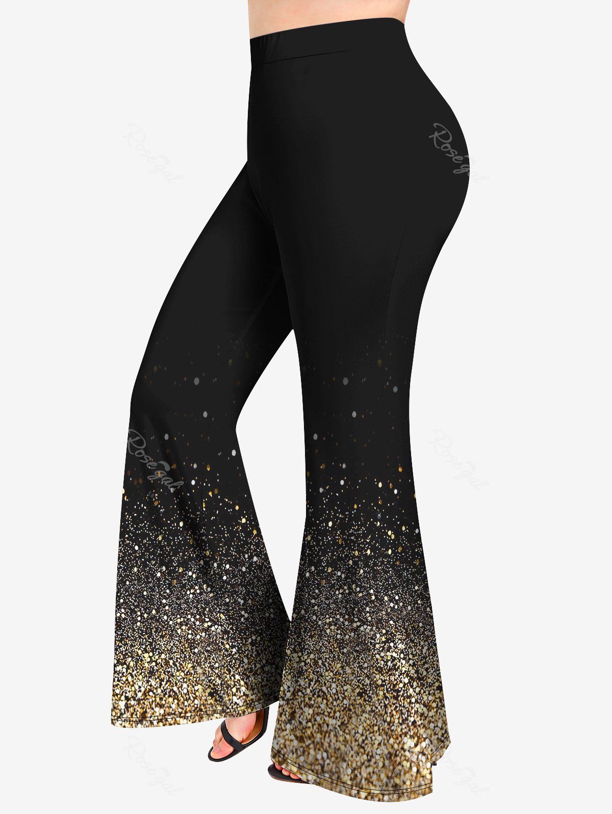 Hot Plus Size 3D Sparkling Sequin Print Flare Pants  