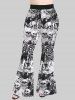 Pantalon Évasé Imprimé Chauve-Souris et Squelette 3D - Noir 4X | US 26-28
