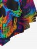 Haut de Tankini Gothique 3D Crâne Colorée Imprimée à Bretelle Fine - Noir 4X