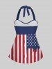 American Flag Print Backless Twisted Halter Tankini Top -  