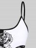 3D Flower Leaves Butterfly Colorblock Print Backless Spaghetti Strap Tankini Top -  