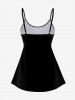3D Sunflowers Leaves Black White Plaid Print Backless Spaghetti Strap Tankini Top -  
