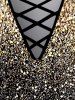 Plus Size 3D Sparkling Sequin Print Crisscross V Neck Short Sleeve T-Shirt -  